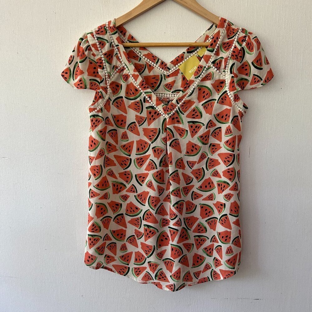 Maeve Watermelon Print Blouse Womens‎ 0 V-neck Boho Cottagecore Summer Fun
